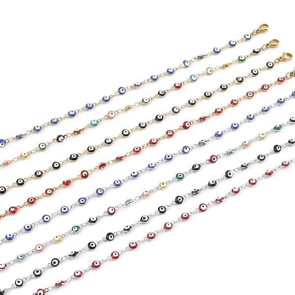 Trkiye Eye of Evil Stainless Steel Ankle Womens Colorful Enamel Bracelet Leg Jewelry Birthday Gift 23cm long 1 piece W240926