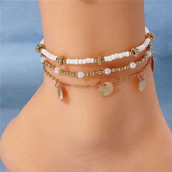 3PCSBoho Gold Color Beads Anklet for Women Pearl Anklet Barefoot Bracelet Leg Chain Beach Jewelry Gifts New Fashion 2024X240926