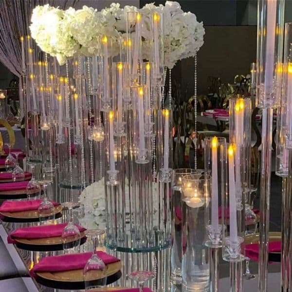 10 Arms Stemmed Wholesale Long Modern Clear Acrylic Tube Hurricane Crystal Candle Holders Wedding Table Centerpieces Candelabra Fy3802 Bb1104 Bb14