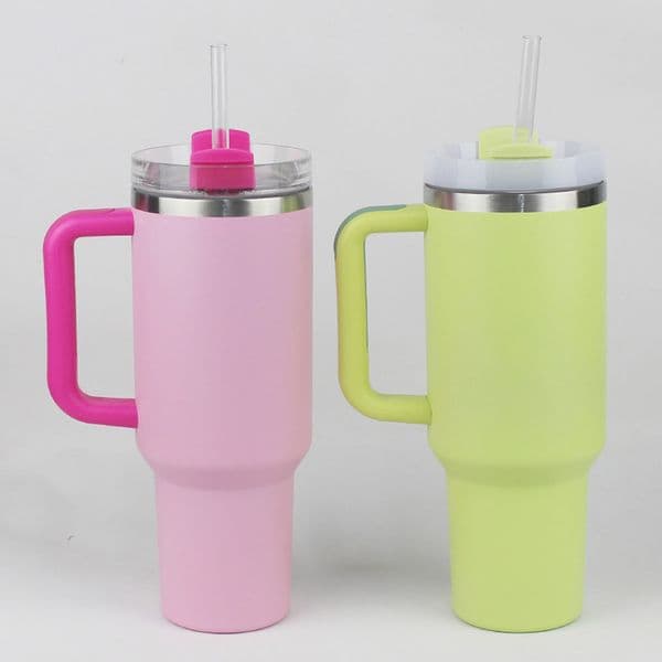 1pc New H20 40oz Stainless Steel Tumblers Cups With Silicone Handle Lid and Straw 2nd Generation Car Mugs Vacuum Insulated 40 oz Water Bottles G8821