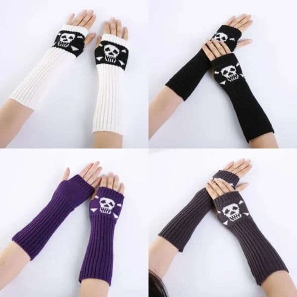 Skull Skeleton Punk Unisex Halloween Half Finger Gloves Glow In The Dark Fingerless Stretch Knitted Winter Mittens Cpa4365 Ss1230 Less less