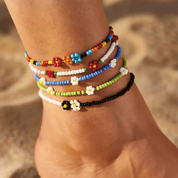3PCSFNIO New Beaded Anklet Seed Bead Adjustable Colorful Flower Ankle Bracelet On The Leg Foot Trendy Jewelry For WomenX240926