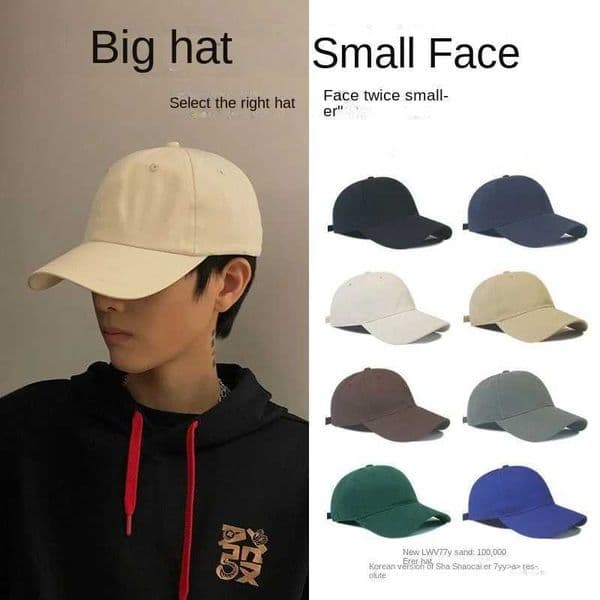 outdoor 2026 New Big Head Hat Round Cap Men Fashionable Black Baseball Show Face Small Winter Casual Everything Large Size Fashion Cool Women