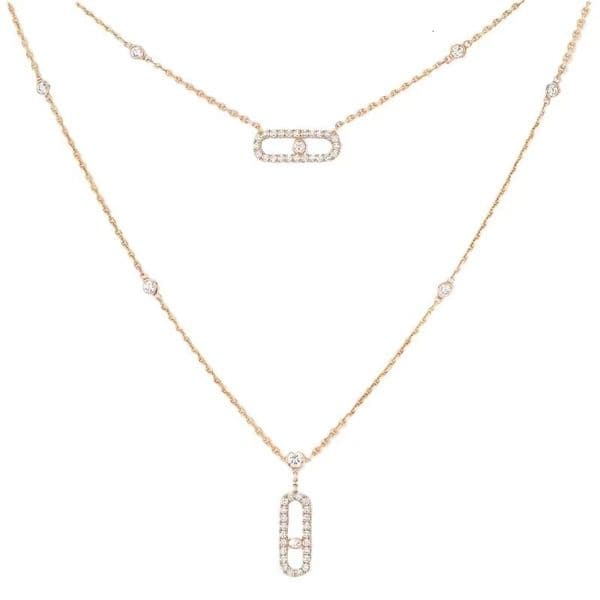 DesignerJewelry High Version Meijia Three Diamond Sliding Necklace Fashionable and Personalized Hollow Dynamic Full Pendant Collar Chain Bracelet 2025