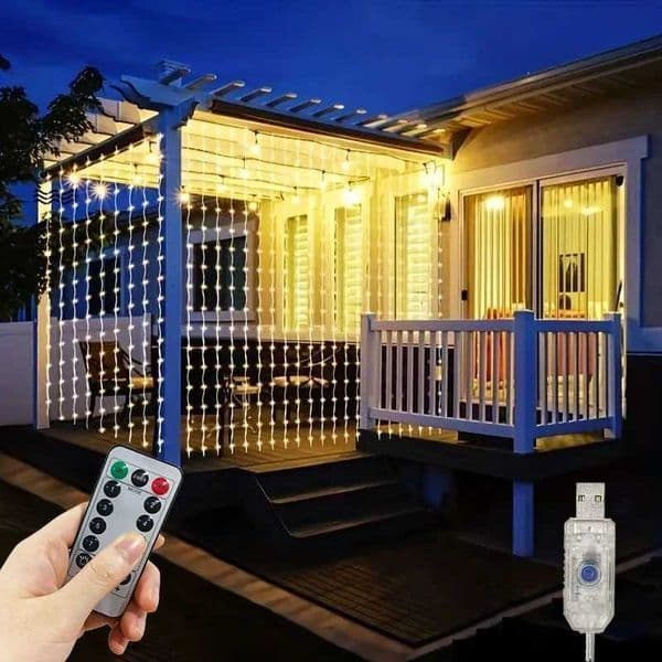 USB LED curtain string lights include 8 lighting modes for remote control wedding home bedroom decoration Christmas garden lights Y240927