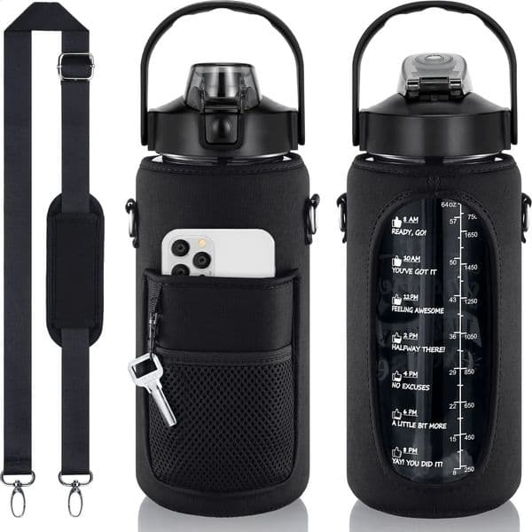 Half gallon water bottle with sleeves 2L power marked straw drinkable and leak proof 240926