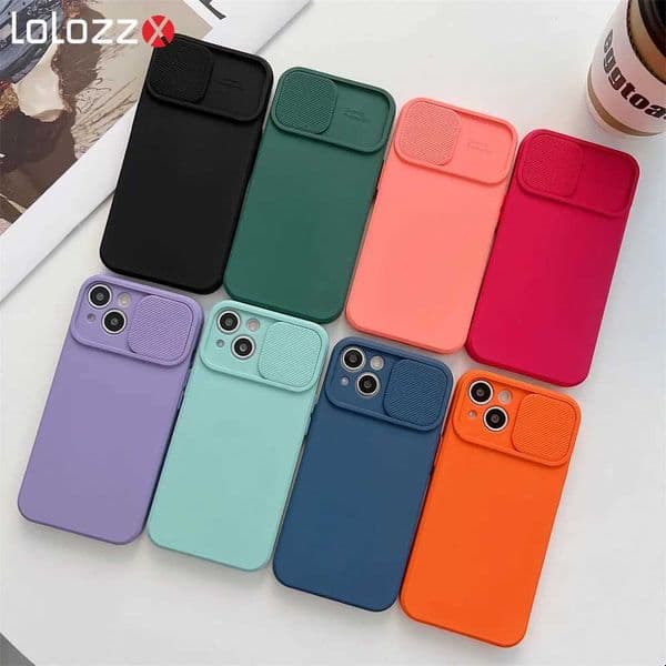 Slide Camera Protection Candy Color Soft Silicone Phone Case For iPhone 16 15 14 13 12 11 Pro XS Max X XR 7 8 Plus Bumper Cover M240927