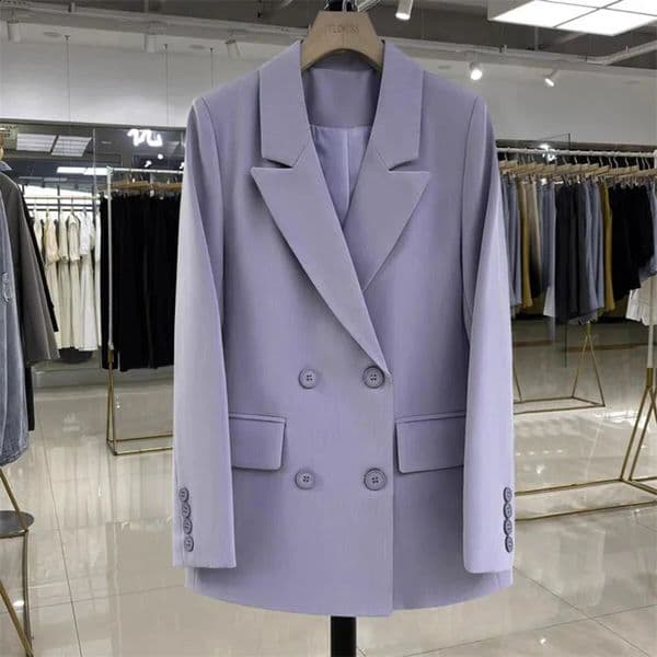 Double Breasted Suit Jacket Blazer Solid Long Sleeve Autumn Women Clothing Lady Trend Casual Office Lady Vintage All-match 240920