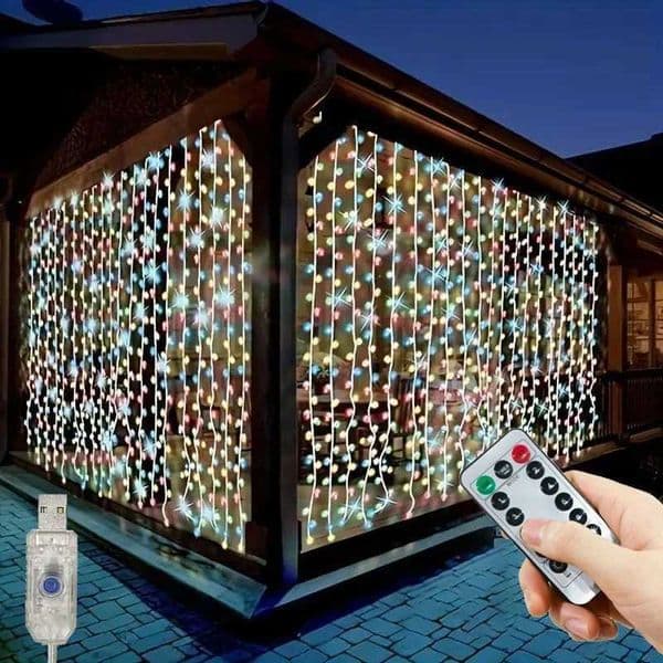 1 set of LED curtain lights with USB 8-mode remote control used for wedding family party wall window fairy garden Christmas decoration Y240927