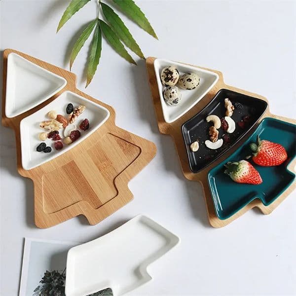 Christmas tree tray ceramic bamboo snack complete set of fruit bowls breakfast 240927