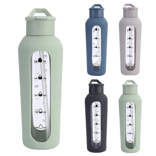 700ML borosilicate glass water bottle with time stamp reminder quotation silicone sleeve popup straw easy to carry in the gym 240927