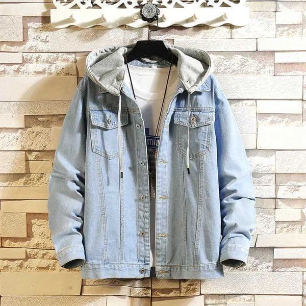 New Fashion Hooded Denim Jacket Men Turn Down Collar Casual Jean Outerwear Streetwear Hip Hop Solid Color Loose Denim Coat ManX240926