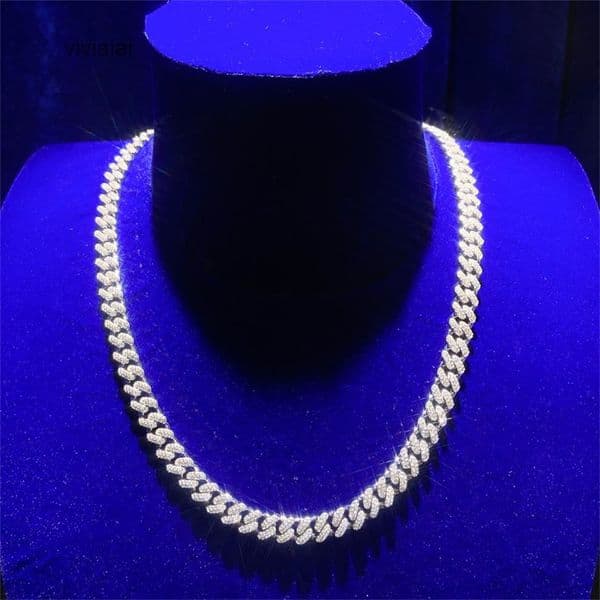 GRA Hip Hop Jewelry Mossanite Necklace 8-16mm 925 Sterling Silver Micro Paved VVS Moissanite Iced Out Miami Cuban Link Chain