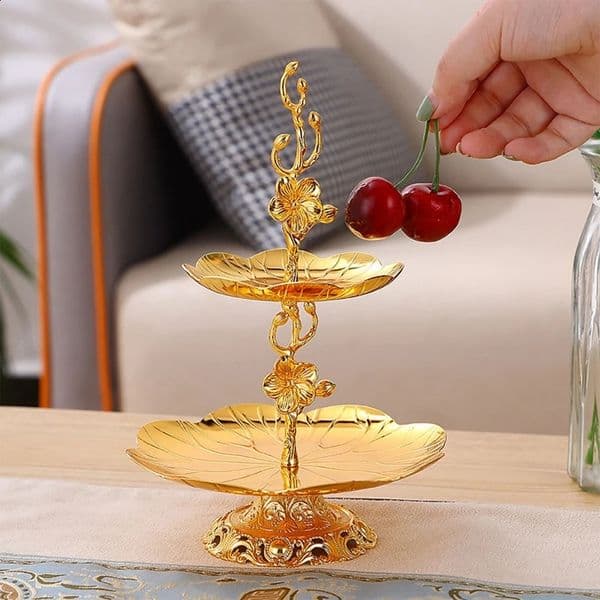 2layer golden cupshaped cake rack statue biscuit tray Christmas service 240927