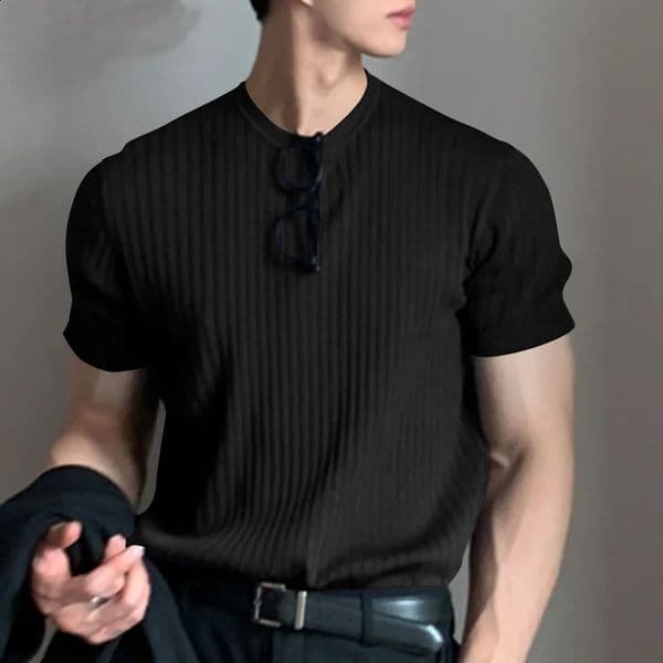 Summer Mens Clothing Light T Shirt Leisure Long Sleeve O Neck Drapped Solid Color Loose Basic Shirt Knitwear 240927