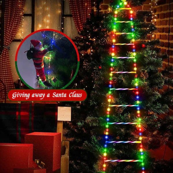 Santa Claus doll climbing ladder LED string lights indoor and outdoor USB/solar charging with remote control window garden Christmas decoration Y240927