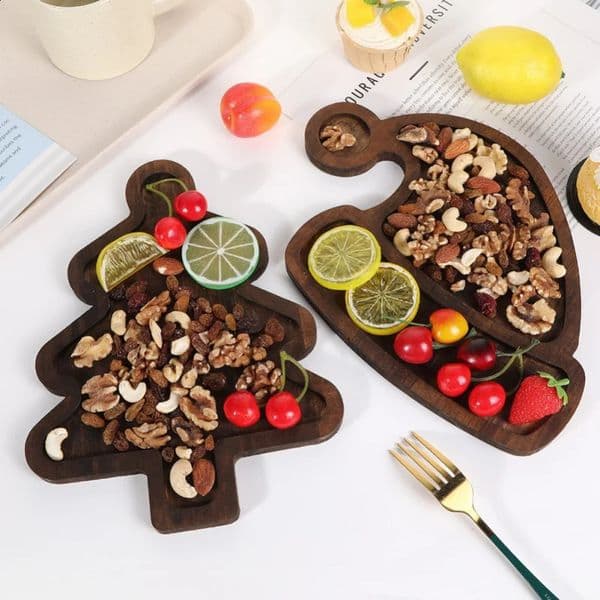 2PCS wooden trays for Christmas trees and hat shaped cheese boards fruit bread snacks candy food parties 240927