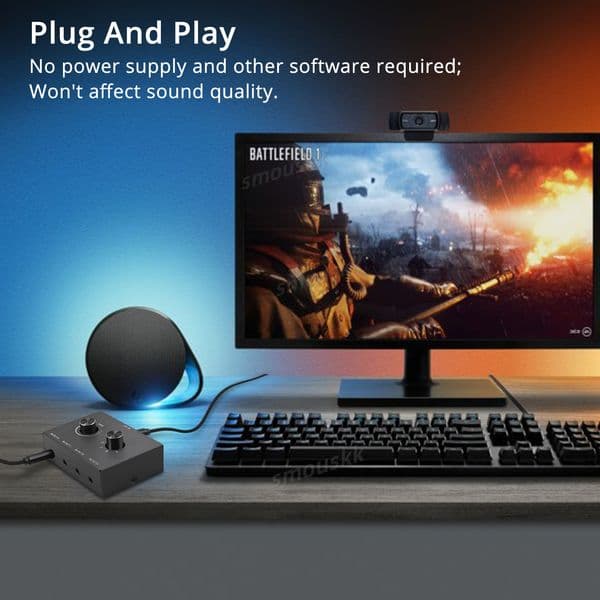 4 Way/2 Way 3.5mm Stereo Audio Switcher Bi-Directional Audio Switch Splitter Box 2 In 1 Out 4 In 1 Out with Mute Button