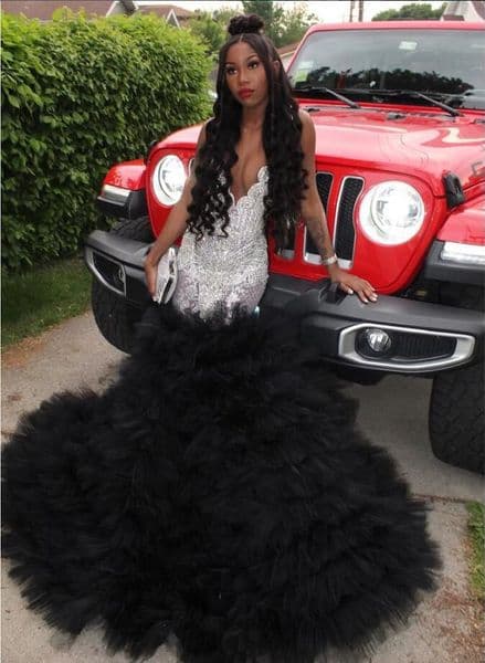 Black Ruffles Clound Mermaid Prom Occasion Dresses for Black Girl 2025 Sparkly Diamond Crystal Evening Gown vestidos de fiesta