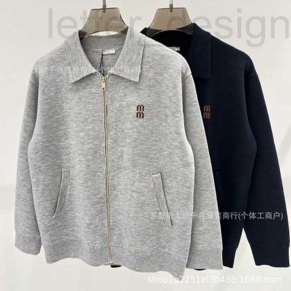 Women's Jackets Designer 2024 Casual Loose Letter Jacquard Collar Zipper Knitted Long Sleeve Jacket Top 6PV0