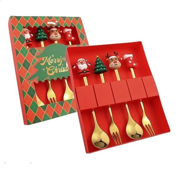 Christmas fork and spoon set stainless steel tableware coffee tea dessert 240927