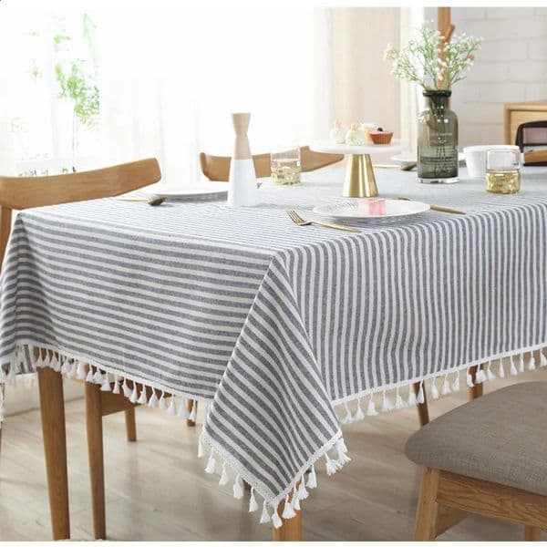 CFen As Quality Dining Table Cloth Rectangular Cotton Flax Strip Printed Table Cloth Tassels Home Kitchen Banquet Table Cover 1 piece 240927