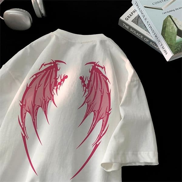 Angel Wings Printed T-shirt y2k Short Sleeve Letter Printing Tee 2024 Summer Street Style T Shirts Large Size Unisex Tshirt 240927