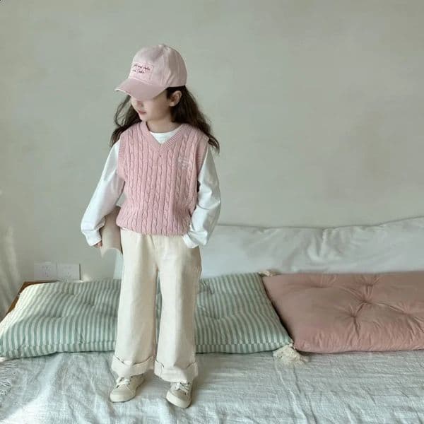 Girls Spring Autumn One Piece Vest Top Sweater Knit Sweet Lovely All-match Outdoor Loose Soft 240921