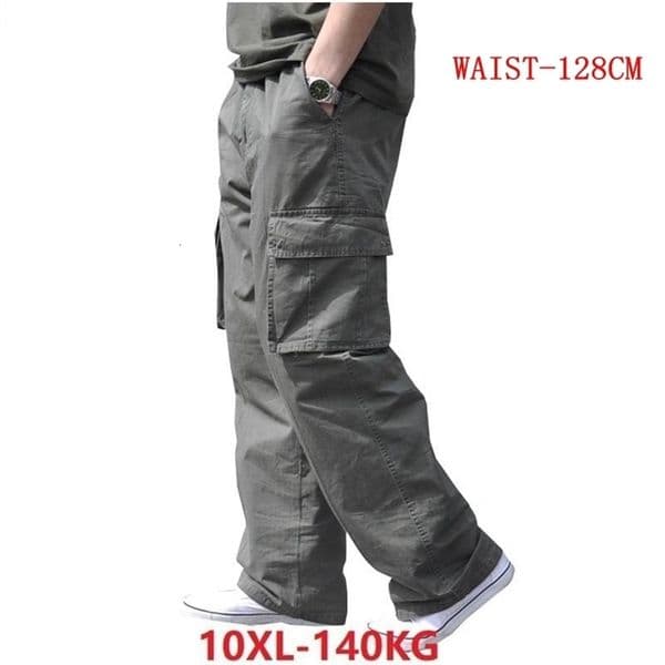 spring Men cargo cotton pants pocket large size big 8XL 10XL 9XL 140KG loose out door casual safari style pants black 48 50 240911