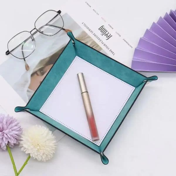 wholesale Sublimation Blank Valet Snap Dice Rolling Tray PU Leather Folding Square Jewelry Holder Blanks LL