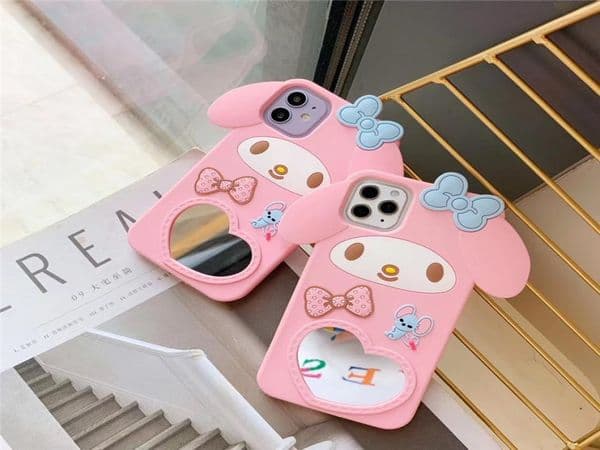 3D Cartoon Cute Cinnamoroll mirror with lanyard cases for iphone 13 12 11 pro X Xs XR Max SE 7 8plus Japan lovely cat My Melody co