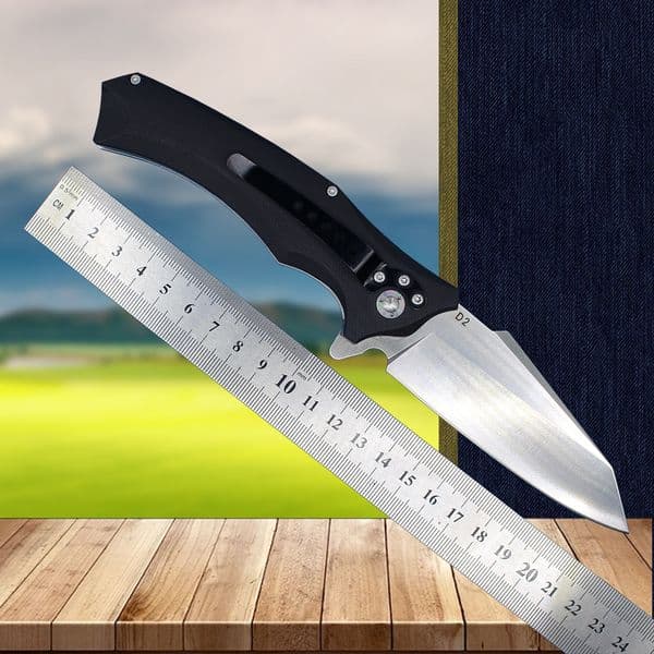 R8403 Flipper folding knife Folding Knife D2 Satin Tanto Point Blade G10 with Steel Sheet Handle Outdoor Camping Hiking Fishing Ball Bearing Pocket Folder Knives