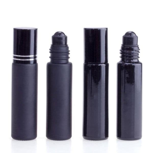 Essential Oil 10Ml Black Glass Roll On Perfume Bottle With Obsidian Crystal Roller Thick Wall Roll-On Bottles Svaxa B2