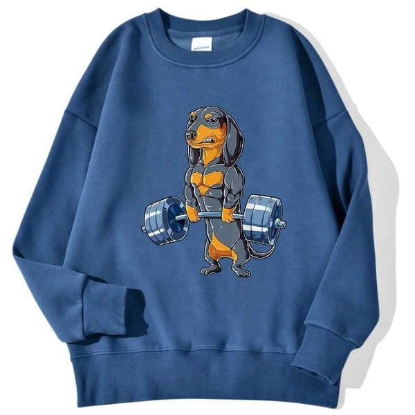 Sausage Dog Lifts Dumbbell Fitness Sweatshirt Mens Hipster Wool Hoodie Autumn Crewneck Hoodie Casual Loose Zipper Top W240928