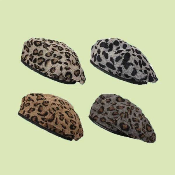 Elegant leopard print beret outdoor womens fully matched student fashion painter hat winter British octagonal hat W240928