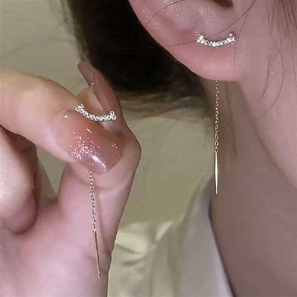 Exquisite Zircon Long Wire Tassel Thread Chain Earrings For Women Crystal Waterdrop Star Hanging Piercing Earing Charm JewelryX240928