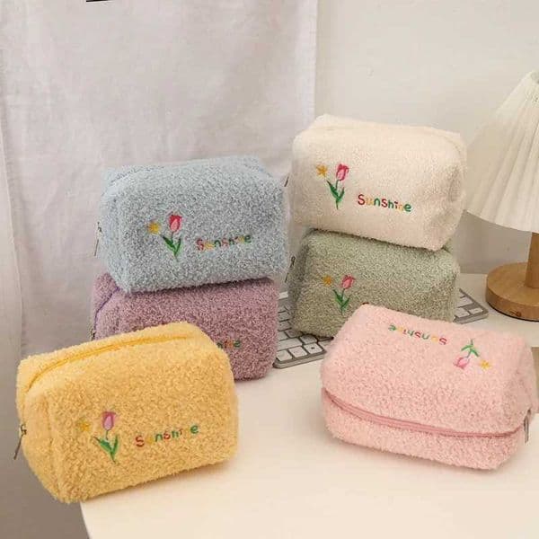 Cute cosmetic storage bag embroidered cosmetic bag pencil box soft socket cosmetic bag lipstick jewelry bag M240930