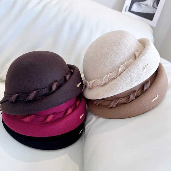 Light Luxury Australian Wool Beret Exquisite Elegant Socialite Banquet Top Hat High end Twisted Ribbon Butler Hat W240928