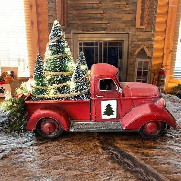 2026 Christmas Decorations Red Truck Automobile Car With Lights Boy Resin Ornament Craft Waterproof Garden Yard Tree Decoration Home Decor F