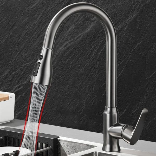 Kitchen faucet single hole pull-out nozzle kitchen sink mixer faucet chrome plated/black mixer faucet nozzle head 240929