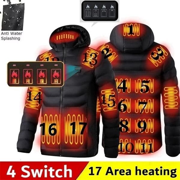 Men 9 Areas Heated Jacket USB Winter Outdoor Electric Heating Jackets Warm Sprots Thermal Coat Clothing Heatable Cotton jacket i240929