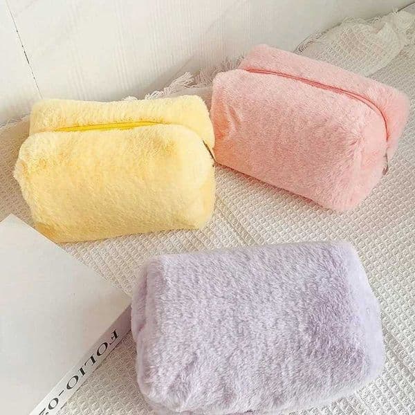 1 solid color plush makeup bag suitable for women soft and portable travel makeup organizer a must-have for cute womens makeup bags M240930