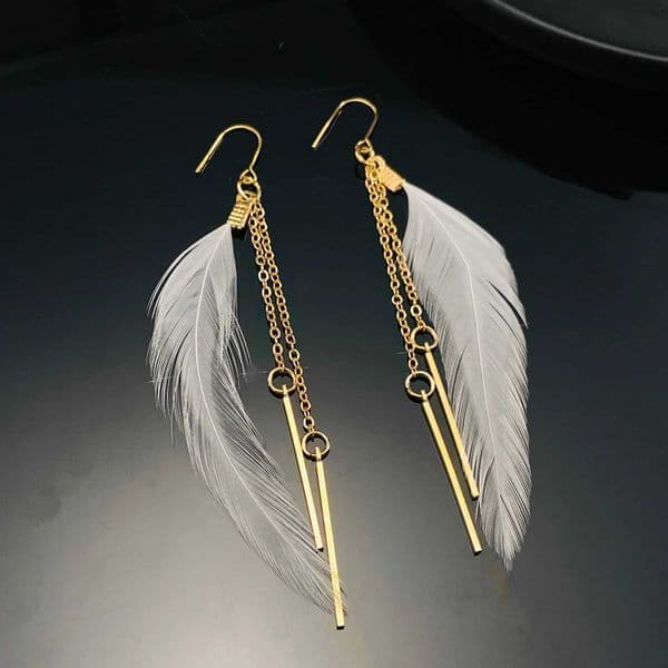 Feather Chain Tassel Design Long Dangle Earrings for Women Bohemian Simple Style Fashion Jewelry Female Vacation Ear OrnamentX240928
