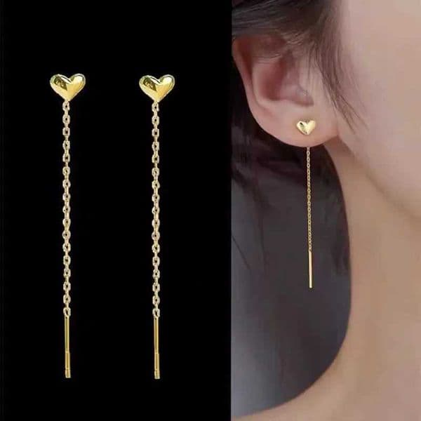Stainless Steel Heart Dangle Earring Geometric Ball Long Tassel Chain Drop Earrings for Women Minimalism Ear Line Kpop JewelryX240928