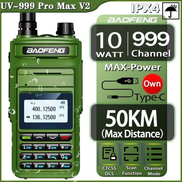 Walkie Talkie 2023 BaoFeng UV-999 Pro Max V2 10W Powerful Dual Band Walkie Talkie Type-C Long Range Transceiver Ham Two Way BaofengRadio Q240930