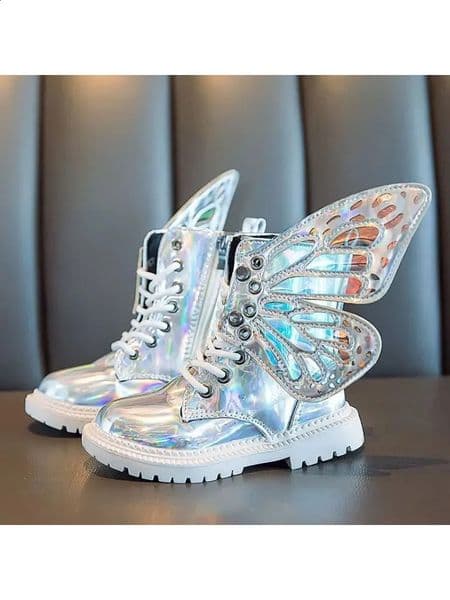 Childrens Fashion Boots 2023 Spring Girls Martin Colorful Butterflyknot Wings Midcalf High Shoes Princess 240918