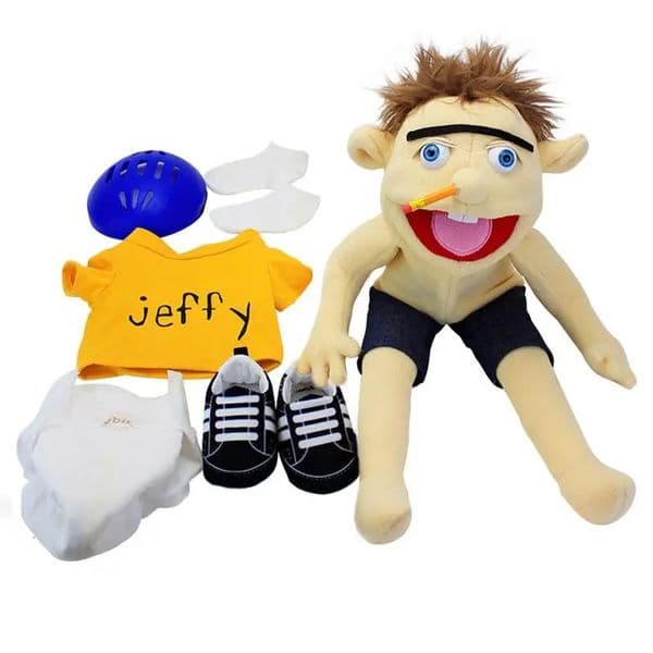 60cm Jeffy Hand Puppet Plush Jeff Mischievous Funny Puppets Toy with Working Mouth Educational Baby Toys Cospaly Plush Doll 240105