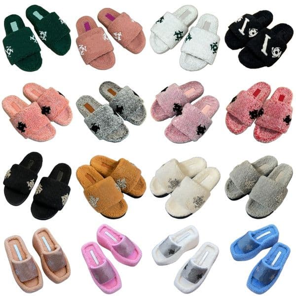Fur slippers winter warm designer shoes soft letter beach shoes classic women's fashion shoes wool open toe sandals shining diamond platform shoes luxury brand
