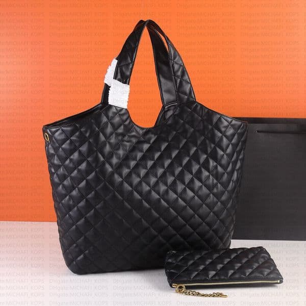 7A mirror quality genuine leather diamond patterned large capacity shoulder bag with metal letter design luxury commuting shopping bag