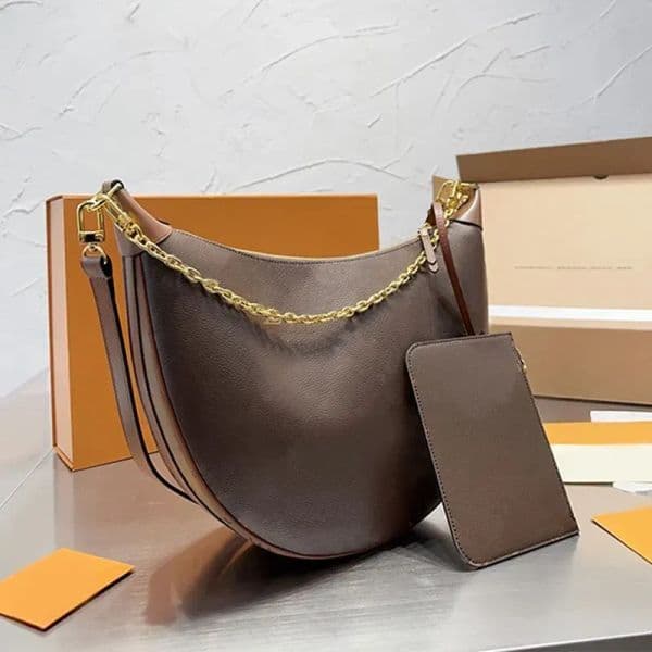 Designer Hobo Loop Bag Women Handbag Loop Purse Croissant Chain Crossbody Bags Halfmoon Underarm Purses Large Capacity Totes Removable Zipper brown Shoulder 35cm